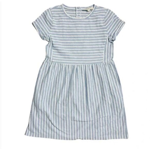 LOFT Blue White Striped Babydoll Dress Sz Medium - Picture 2 of 8